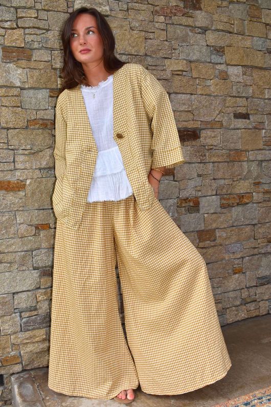 Arbi Gingham Palazzo Pant Mustard